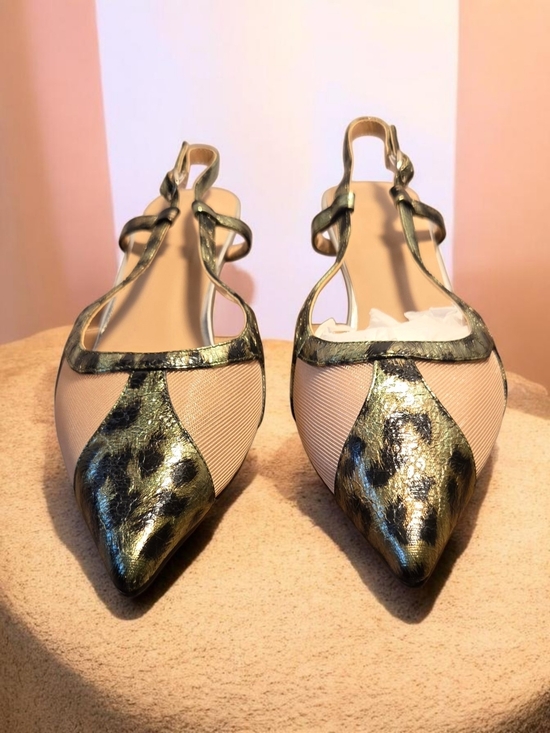 The Unbranded Brand Shoes - Pointed-toe Slingback Flats Featuring a Mix of Mesh and Metallic Leopard Print ♡